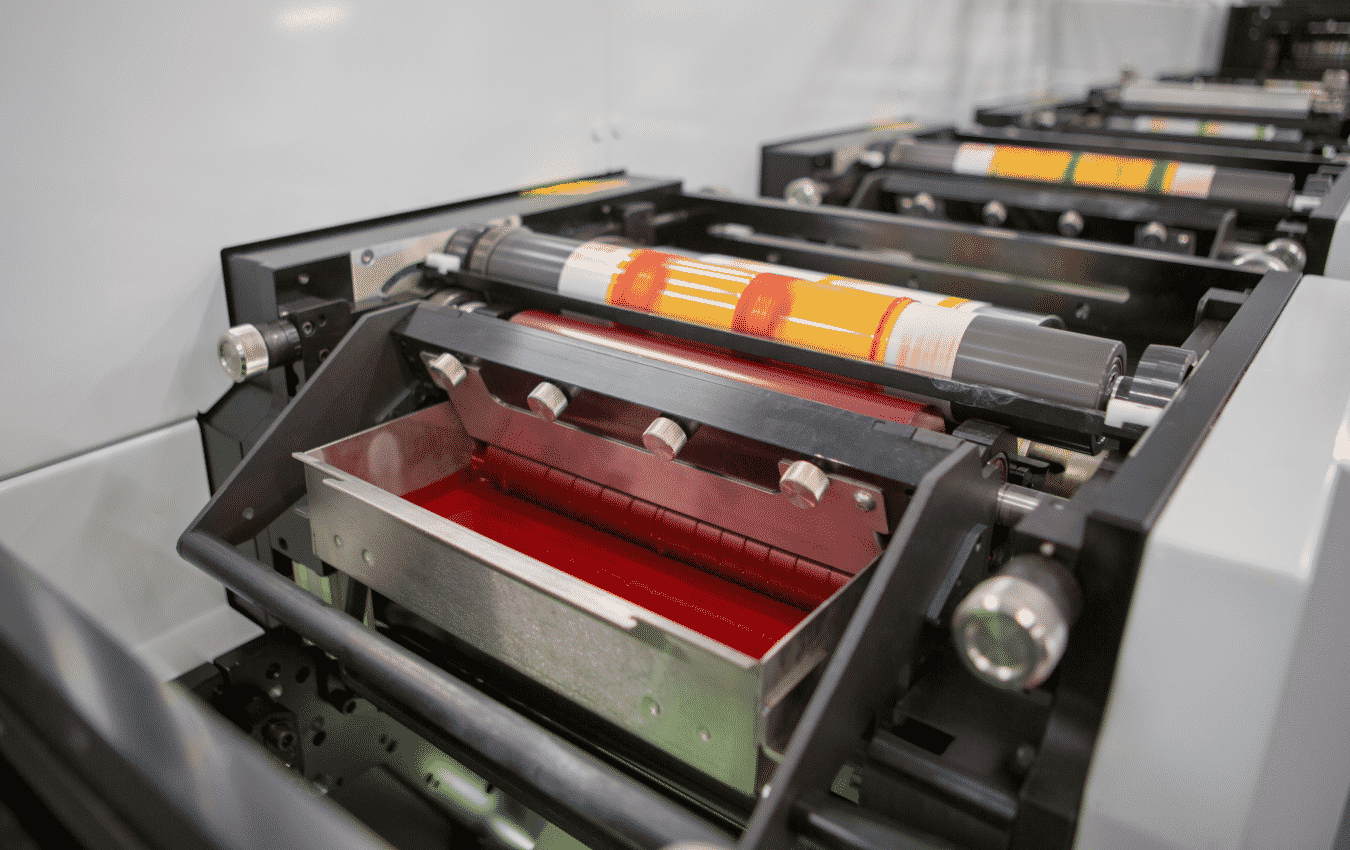 Flexo print machine with ink