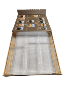 Custom chipboard box with clear thermoform tray