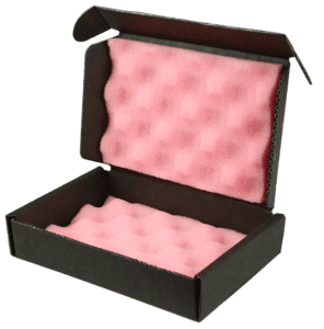 Corrugated box with anti-static pink insert