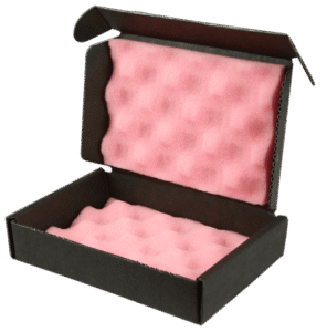Corrugated box with anti-static pink insert