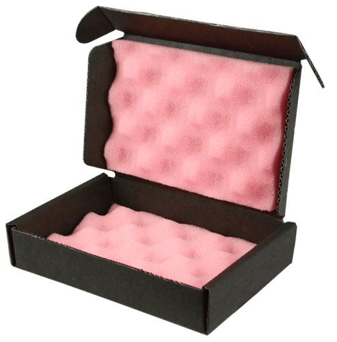 Corrugated box with anti-static pink insert