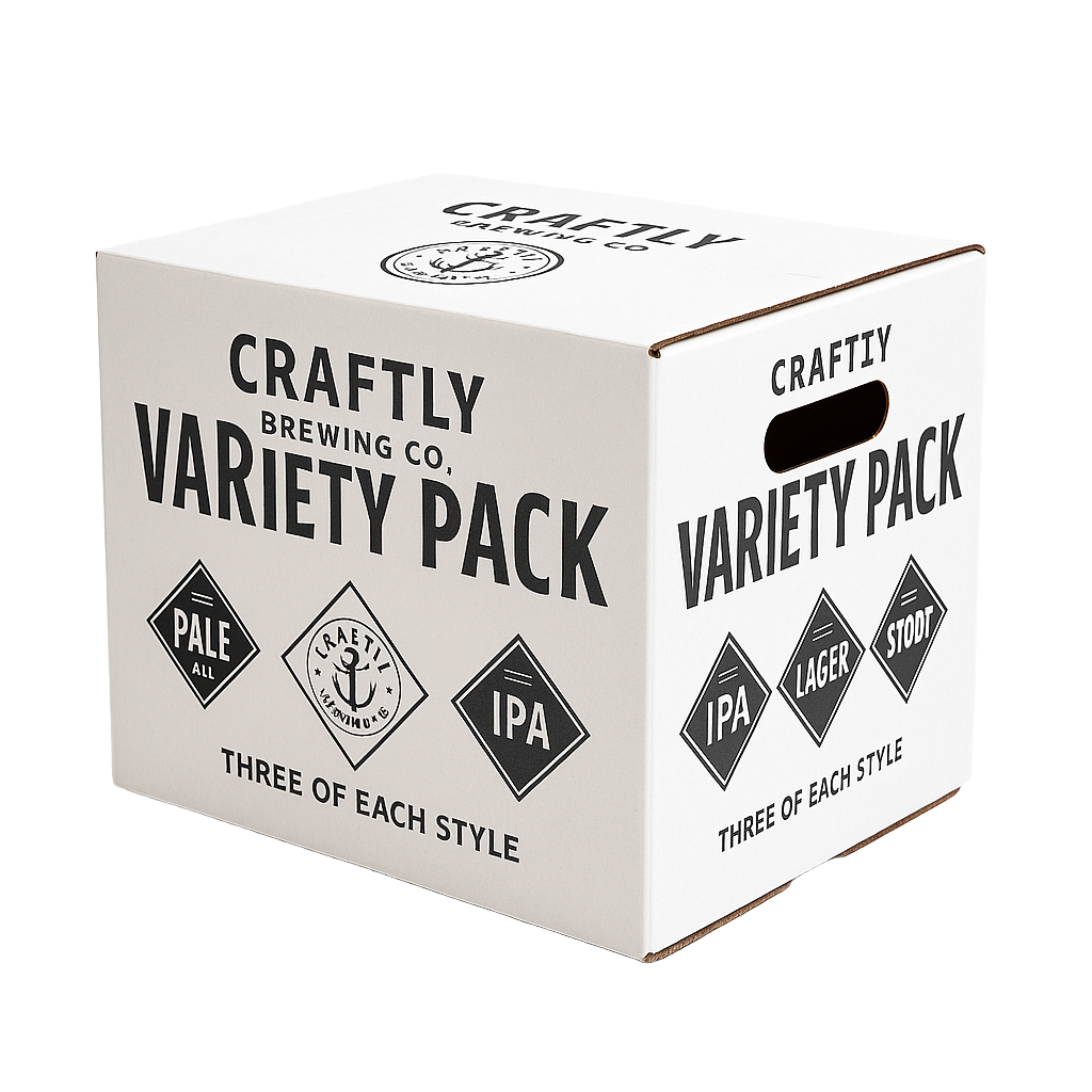custom printed corrugated box, full overlap box, die cut handles, beverage packaging