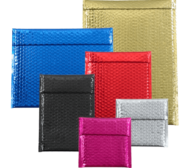 multicolor bubble mailers with different sizes