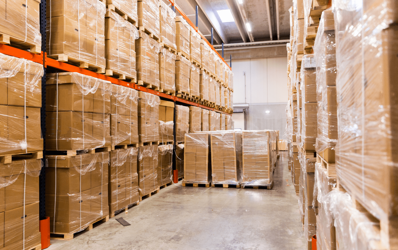 Corrugated boxes stacked in warehouse