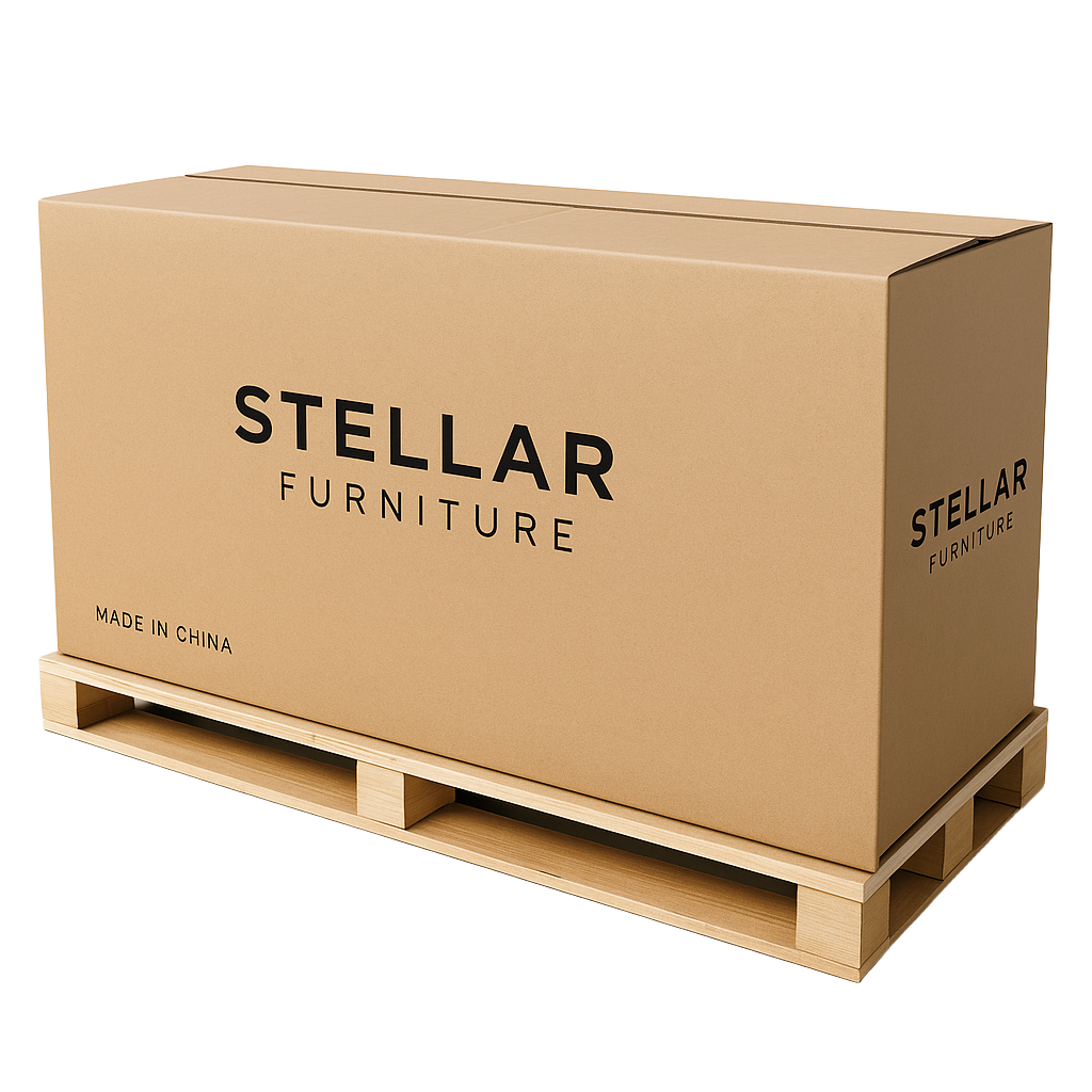 Custom printed corrugated box, regular slotted container (RSC), furniture packaging