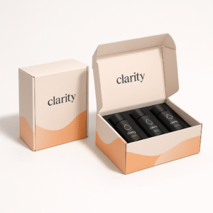 custom corrugated mailer, roll end tuck top (RETT) with cherry lock and dust flaps, cosmetic and beauty packaging
