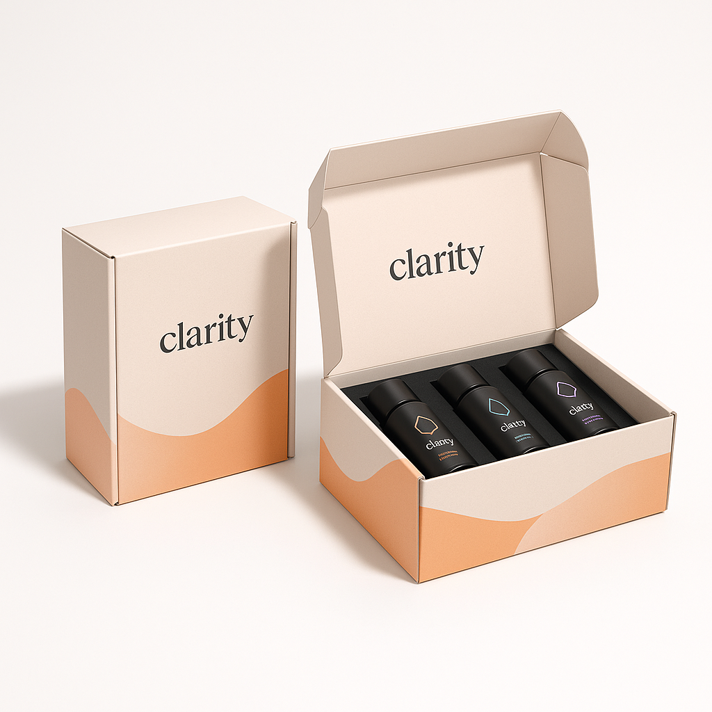custom corrugated mailer, roll end tuck top (RETT) with cherry lock and dust flaps, cosmetic and beauty packaging