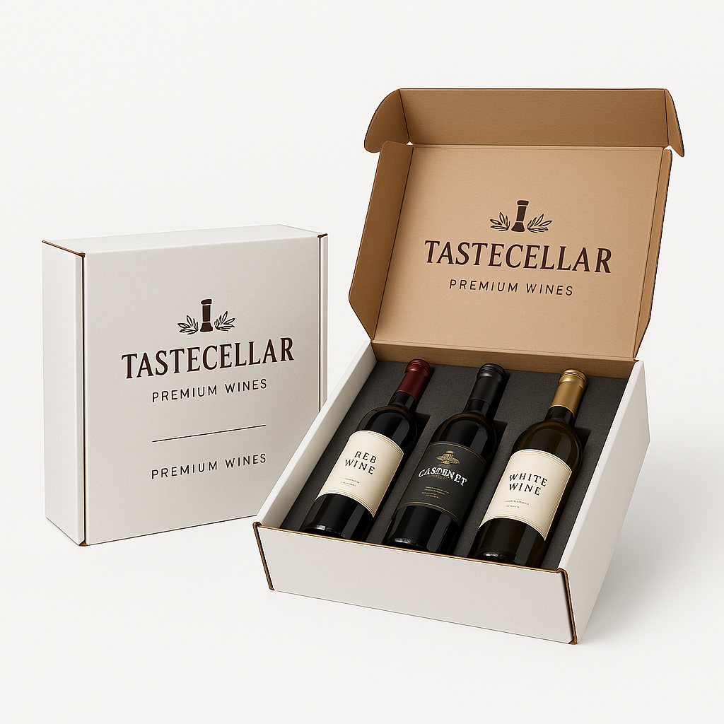 custom corrugated mailer, roll end tuck top (RETT) with cherry lock and dust flaps, beverage and wine packaging
