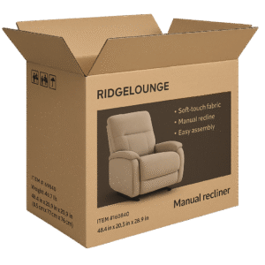 Custom printed corrugated box, regular slotted container (RSC), furniture packaging