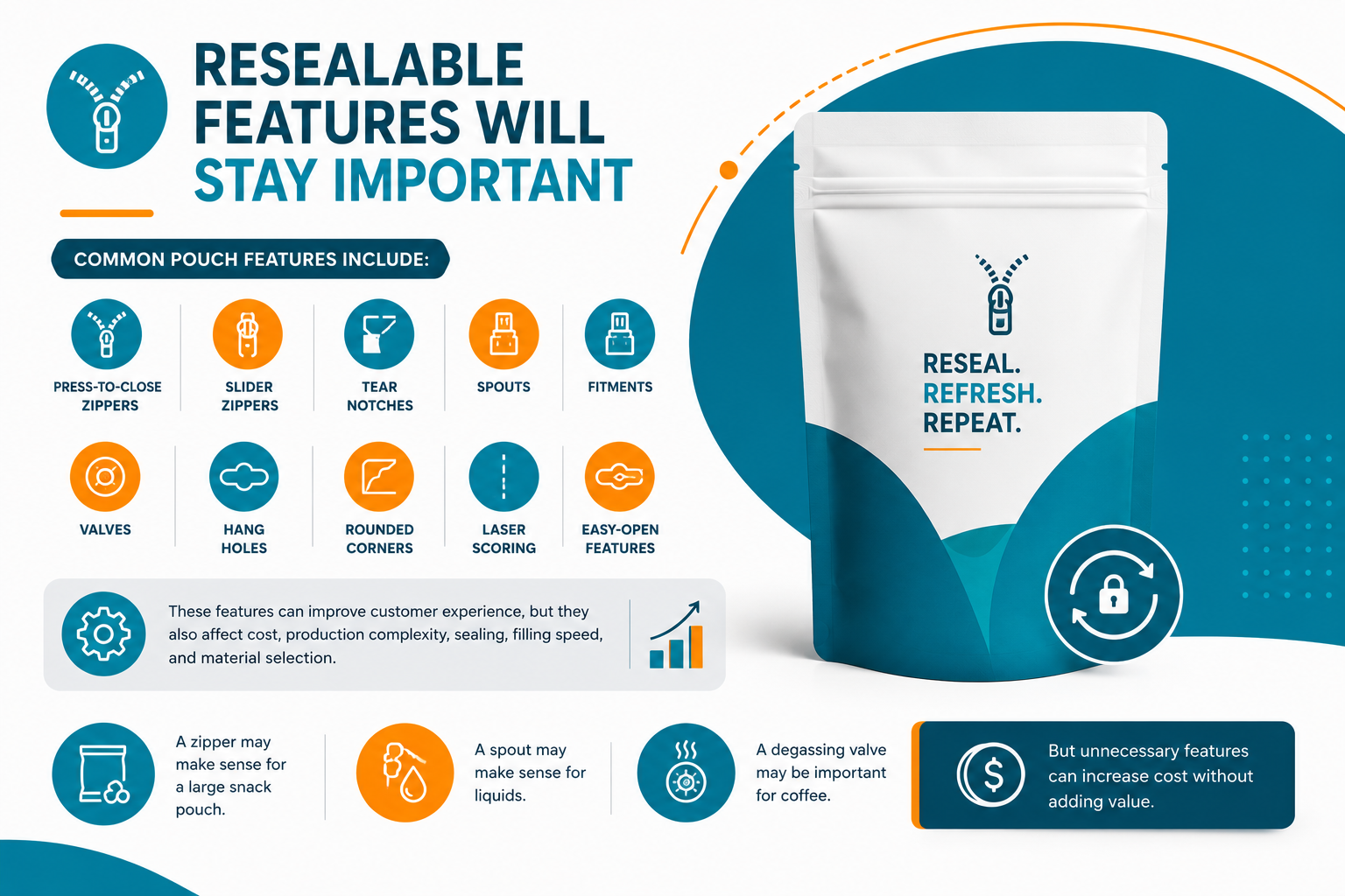Resealable pouch features infographic